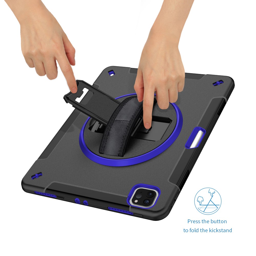 360° Swivel Handy Strap Kickstand PC + Silicone Hybrid Tablet Case with Shoulder Strap for iPad Pro 12.9-inch (2020)/(2018) - Blue-22
