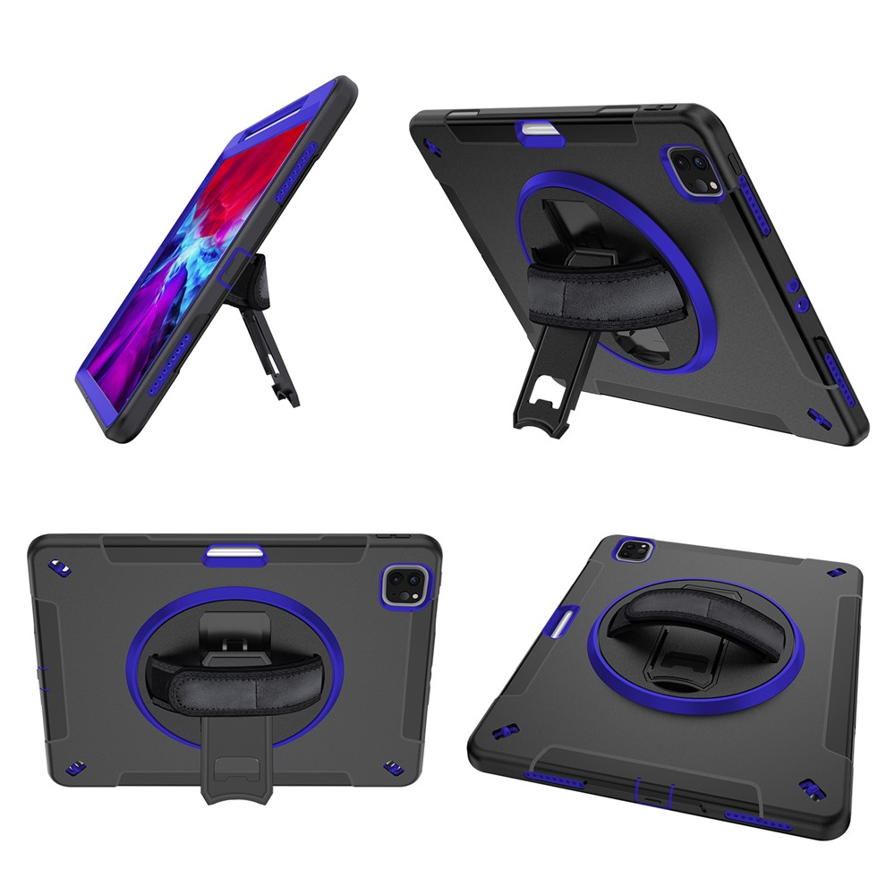 360° Swivel Handy Strap Kickstand PC + Silicone Hybrid Tablet Case with Shoulder Strap for iPad Pro 12.9-inch (2020)/(2018) - Blue-26