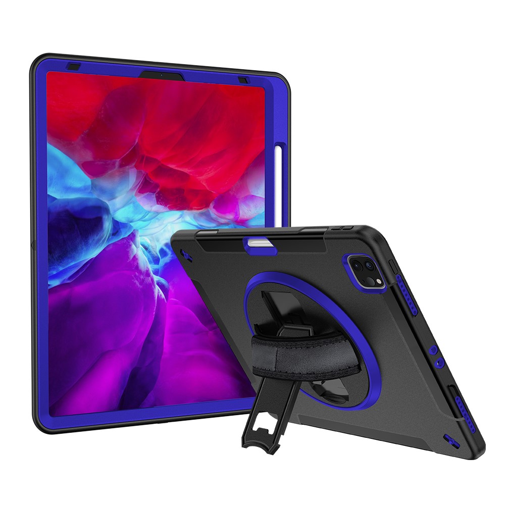 360° Swivel Handy Strap Kickstand PC + Silicone Hybrid Tablet Case with Shoulder Strap for iPad Pro 12.9-inch (2020)/(2018) - Blue-27