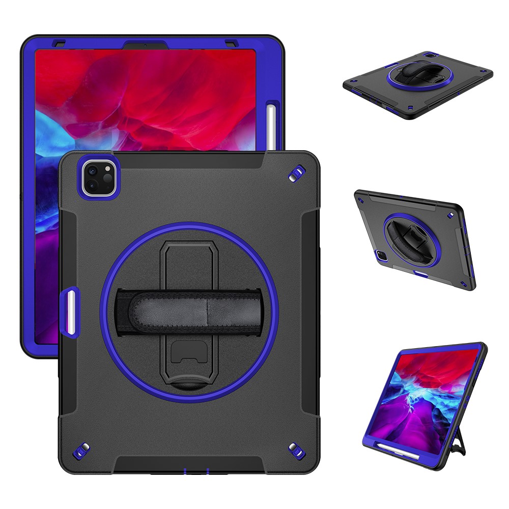 360° Swivel Handy Strap Kickstand PC + Silicone Hybrid Tablet Case with Shoulder Strap for iPad Pro 12.9-inch (2020)/(2018) - Blue-28