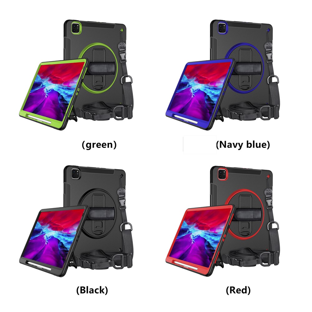 360° Swivel Handy Strap Kickstand PC + Silicone Hybrid Tablet Case with Shoulder Strap for iPad Pro 12.9-inch (2020)/(2018) - Blue-29