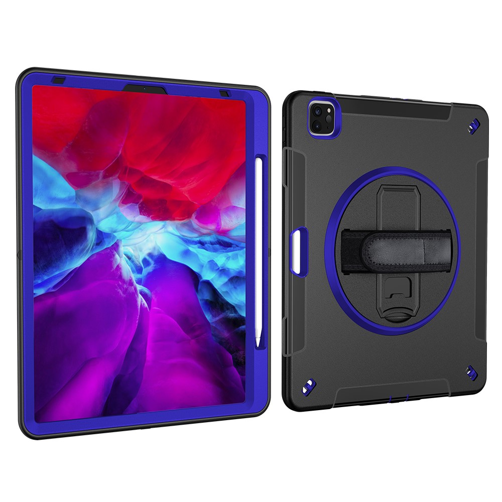 360° Swivel Handy Strap Kickstand PC + Silicone Hybrid Tablet Case with Shoulder Strap for iPad Pro 12.9-inch (2020)/(2018) - Blue-3