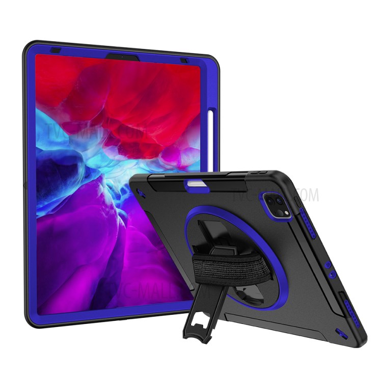 360° Swivel Handy Strap Kickstand PC + Silicone Hybrid Tablet Case with Shoulder Strap for iPad Pro 12.9-inch (2020)/(2018) - Blue-31