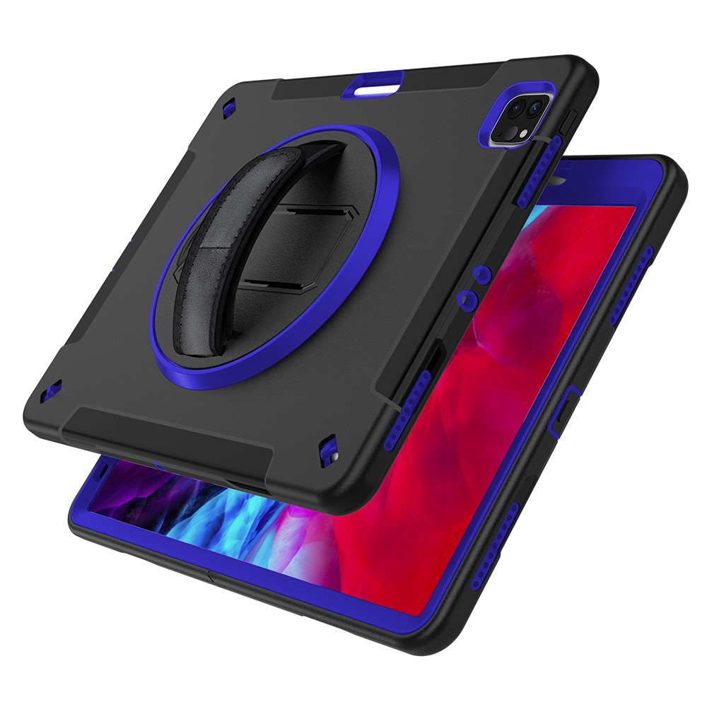 360° Swivel Handy Strap Kickstand PC + Silicone Hybrid Tablet Case with Shoulder Strap for iPad Pro 12.9-inch (2020)/(2018) - Blue-4