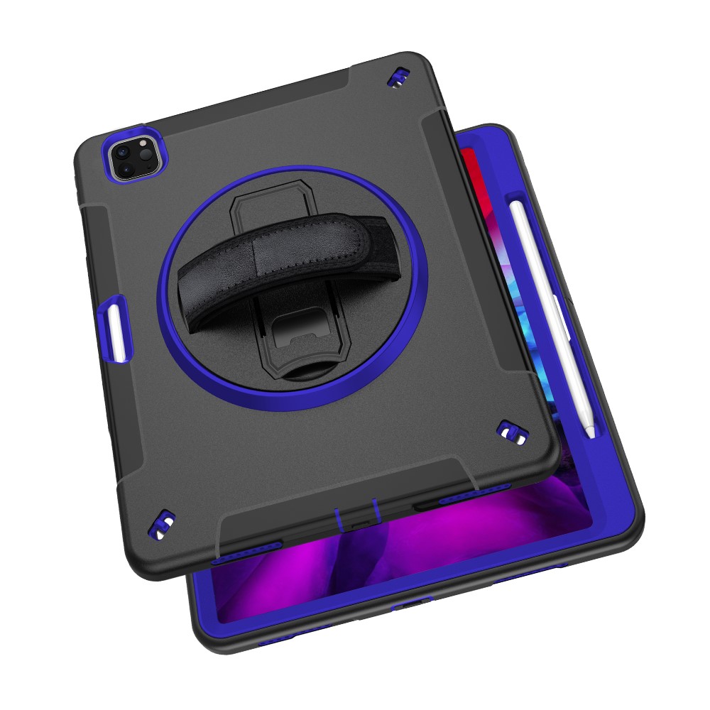 360° Swivel Handy Strap Kickstand PC + Silicone Hybrid Tablet Case with Shoulder Strap for iPad Pro 12.9-inch (2020)/(2018) - Blue-6