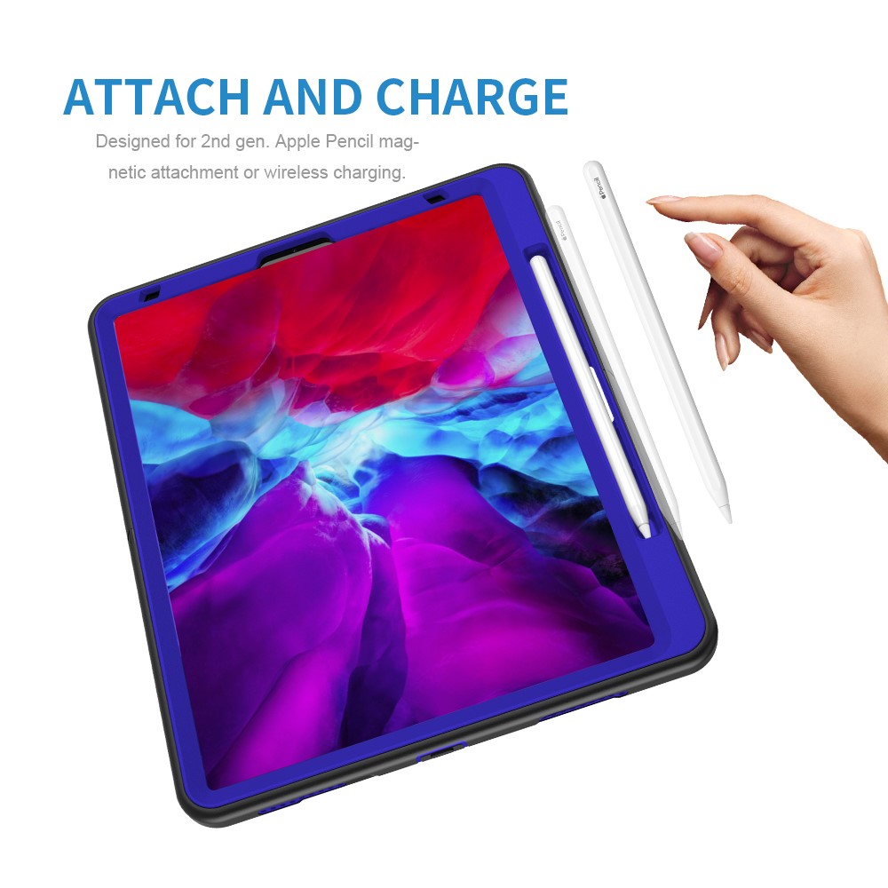 360° Swivel Handy Strap Kickstand PC + Silicone Hybrid Tablet Case with Shoulder Strap for iPad Pro 12.9-inch (2020)/(2018) - Blue-7