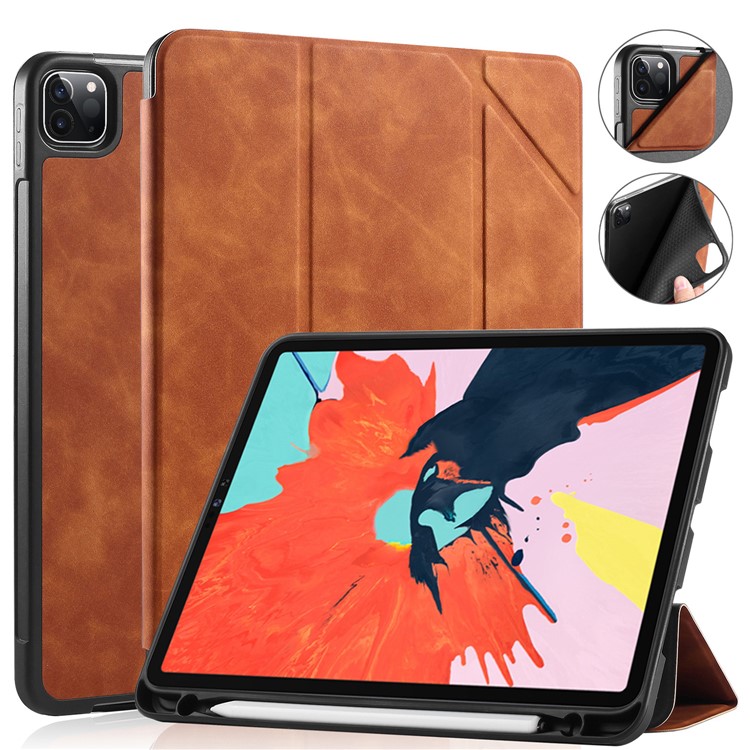 DG.MING See Series Auto Wake & Sleep Leather Phone Case for Apple iPad Pro 11-inch (2020)/(2018) - Brown-1