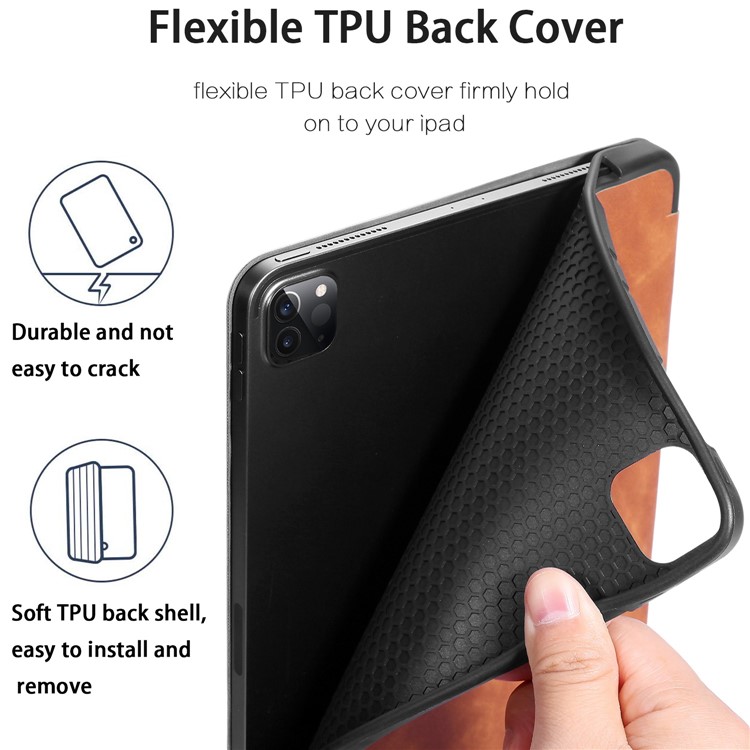 DG.MING See Series Auto Wake & Sleep Leather Phone Case for Apple iPad Pro 11-inch (2020)/(2018) - Brown-4