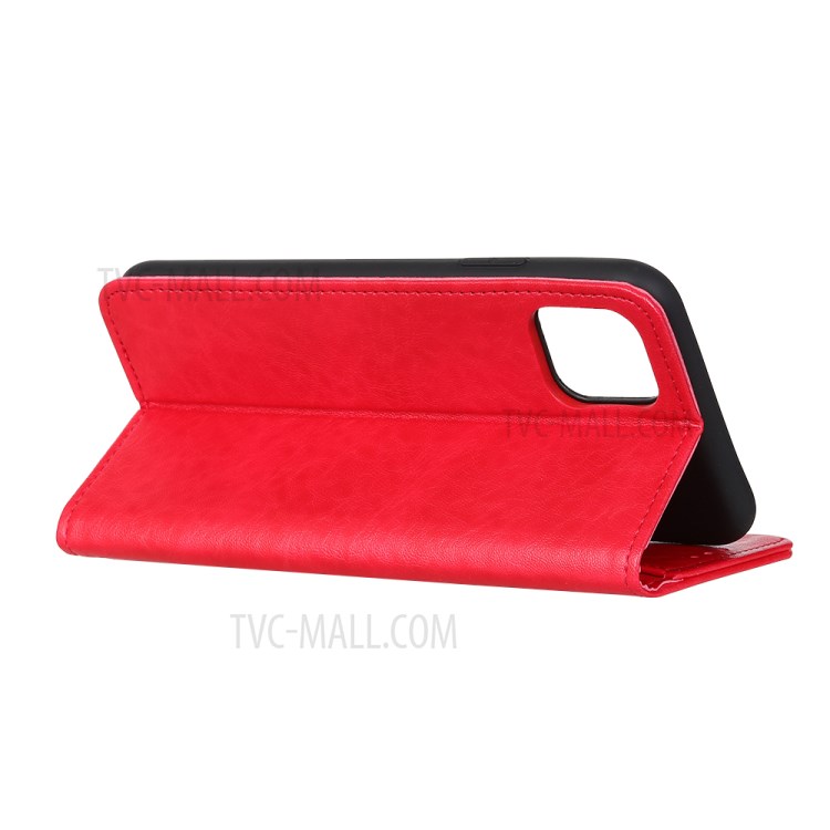 Cubierta de Cuero Dividido de Piel Loca de Caballo Absorbido Automáticamente Para Iphone 12 Pro/12 - Rojo-3