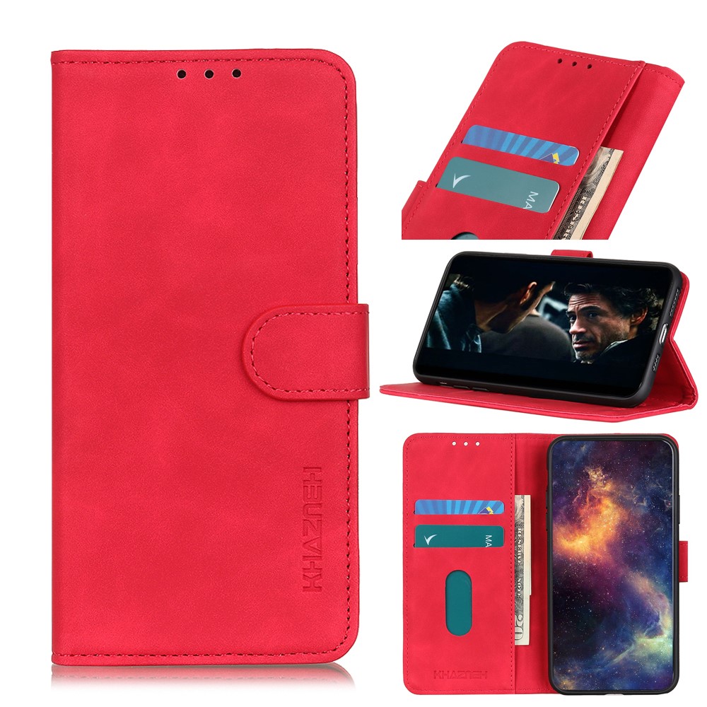 Khazneh Retro Leder Brieftasche Handy Shell Für Iphone 12 Pro/12 - Rot