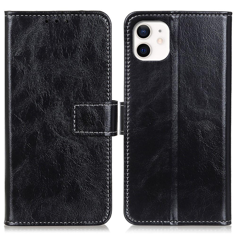 Crazy Horse Vintage Leather Wallet Case for iPhone 12 Max/12 Pro 6.1 inch - Black-1