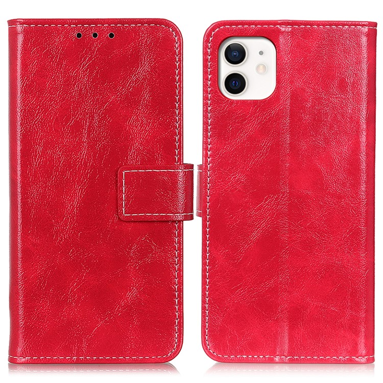 Crazy Horse Vintage-Leder-Mappenkasten Für Iphone 12 Max / 12 Pro 6.1 Zoll - Rot-1