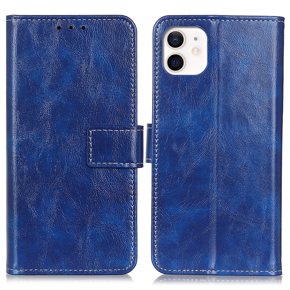 Crazy Horse Vintage-Leder-Mappenkasten Für Iphone 12 Max / 12 Pro 6.1 Zoll - Blau-1