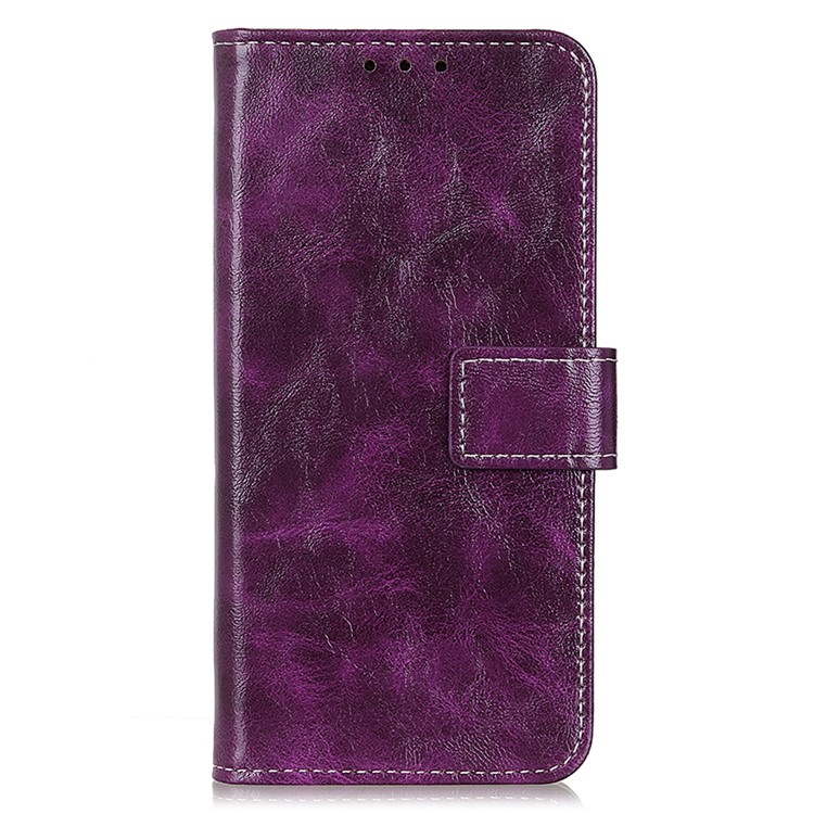 Para Iphone 12 / 12 Pro 6.1 Pulgadas Crazy Horse Texture Vintage Cartera De Cuero Funda Protectora A Prueba De Golpes Magnética Con Función De Soporte - Púrpura-8