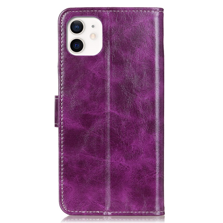 Para Iphone 12 / 12 Pro 6.1 Pulgadas Crazy Horse Texture Vintage Cartera De Cuero Funda Protectora A Prueba De Golpes Magnética Con Función De Soporte - Púrpura-9