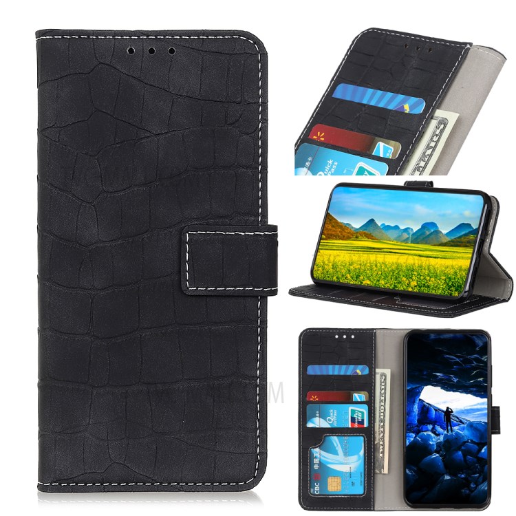 Crocodile Skin Leather Wallet Case for iPhone 12 Pro 6.1 inch/12 Max 6.1 inch - Black-1