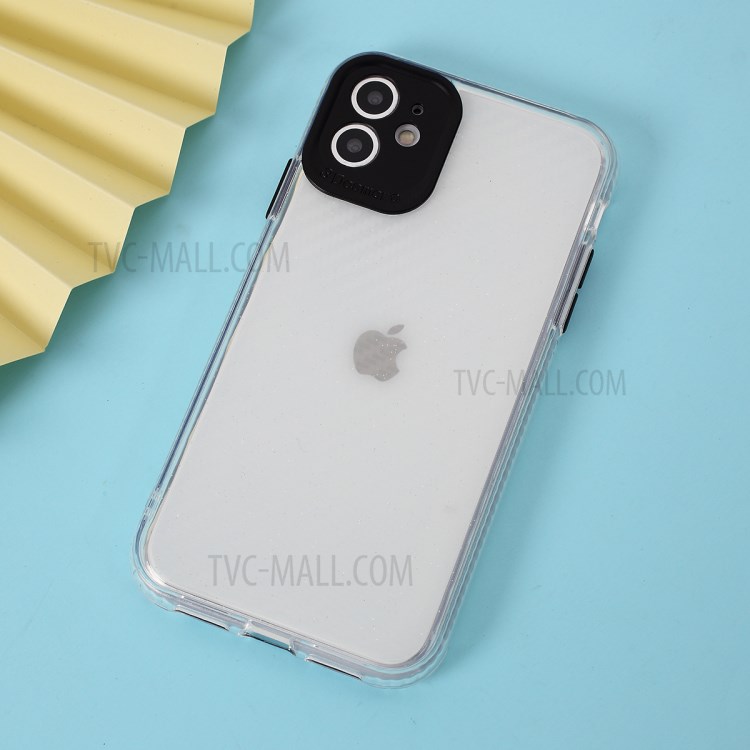 Carbon Fiber Texture Transparent PC+TPU Phone Cover for iPhone 11 6.1-inch - Black-3