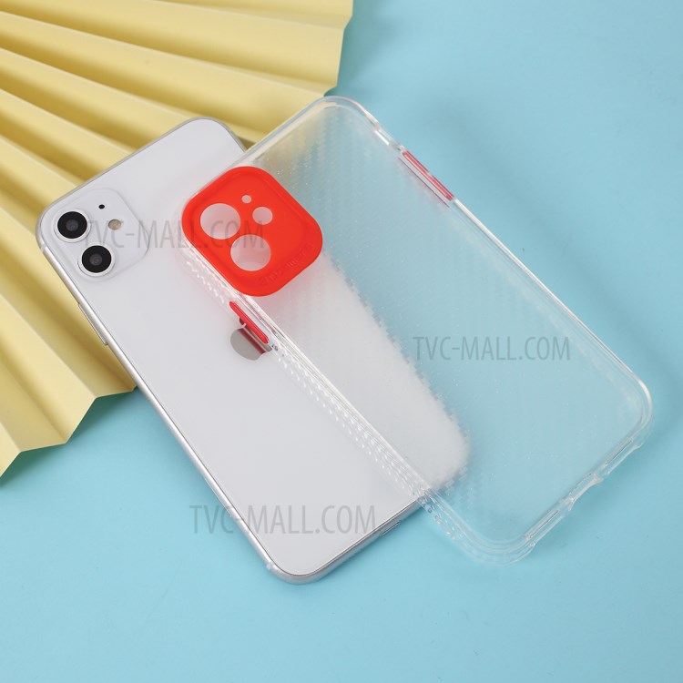 Carbon Fiber Texture Transparent PC+TPU Phone Cover for iPhone 11 6.1-inch - Red-1