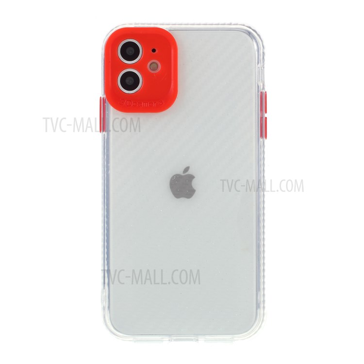 Carbon Fiber Texture Transparent PC+TPU Phone Cover for iPhone 11 6.1-inch - Red-2