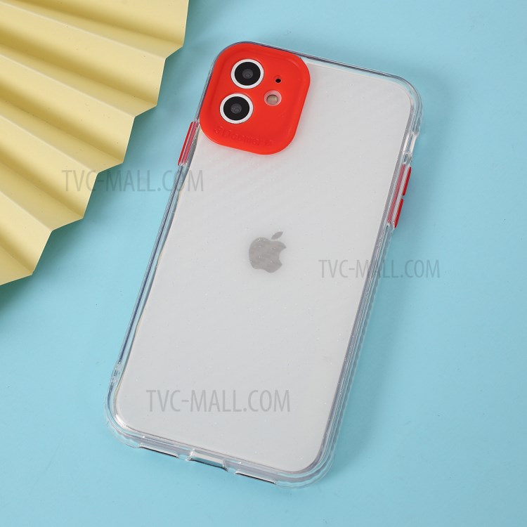 Carbon Fiber Texture Transparent PC+TPU Phone Cover for iPhone 11 6.1-inch - Red-3