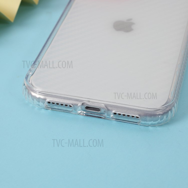 Carbon Fiber Texture Transparent PC+TPU Phone Cover for iPhone 11 6.1-inch - Red-5