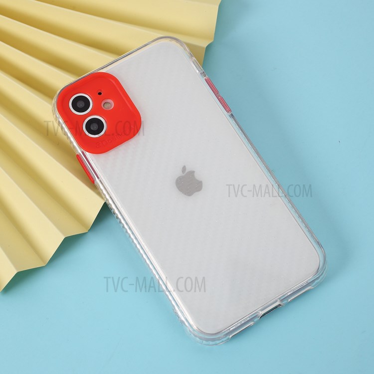 Carbon Fiber Texture Transparent PC+TPU Phone Cover for iPhone 11 6.1-inch - Red-6