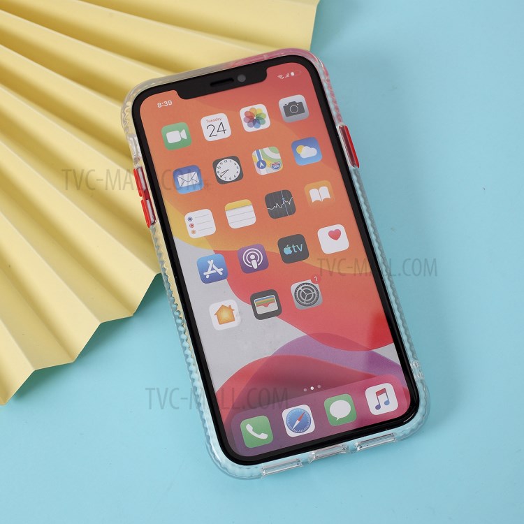 Carbon Fiber Texture Transparent PC+TPU Phone Cover for iPhone 11 6.1-inch - Red-7