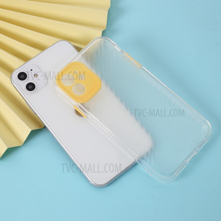 Carbon Fiber Texture Transparent PC+TPU Phone Cover for iPhone 11 6.1-inch - Yellow-1
