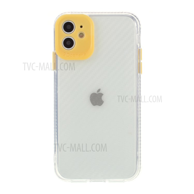 Carbon Fiber Texture Transparent PC+TPU Phone Cover for iPhone 11 6.1-inch - Yellow-2