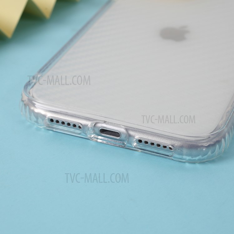 Carbon Fiber Texture Transparent PC+TPU Phone Cover for iPhone 11 6.1-inch - Yellow-5