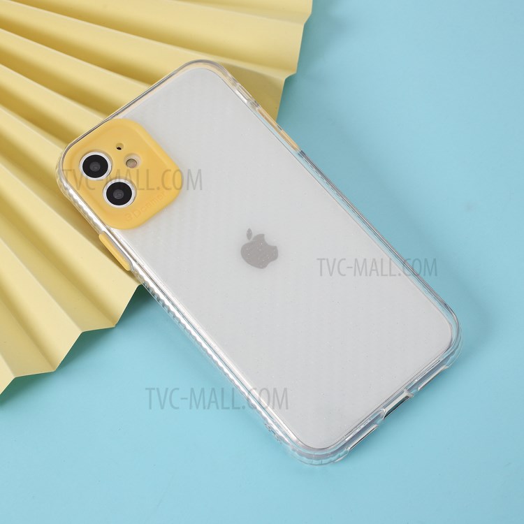 Carbon Fiber Texture Transparent PC+TPU Phone Cover for iPhone 11 6.1-inch - Yellow-6