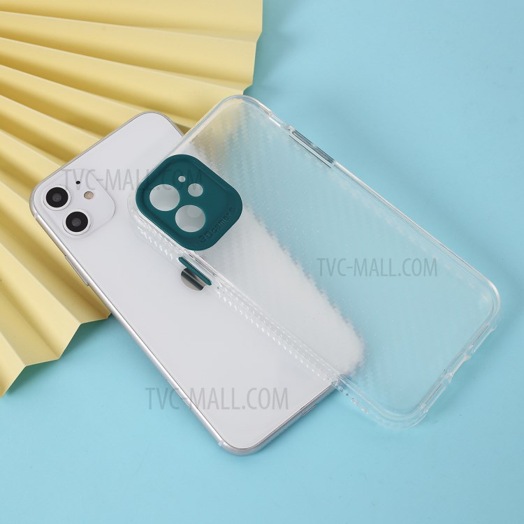 Carbon Fiber Texture Transparent PC+TPU Phone Cover for iPhone 11 6.1-inch - Green-1