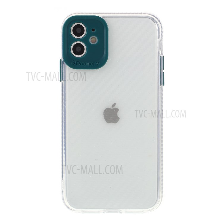 Carbon Fiber Texture Transparent PC+TPU Phone Cover for iPhone 11 6.1-inch - Green-2
