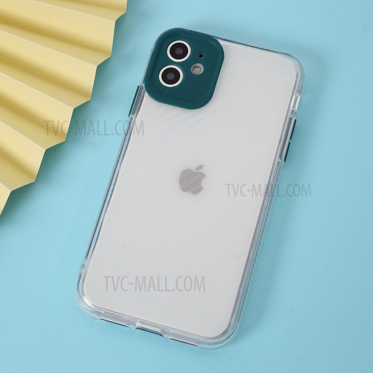 Carbon Fiber Texture Transparent PC+TPU Phone Cover for iPhone 11 6.1-inch - Green-3