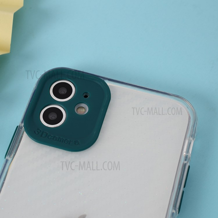 Carbon Fiber Texture Transparent PC+TPU Phone Cover for iPhone 11 6.1-inch - Green-4