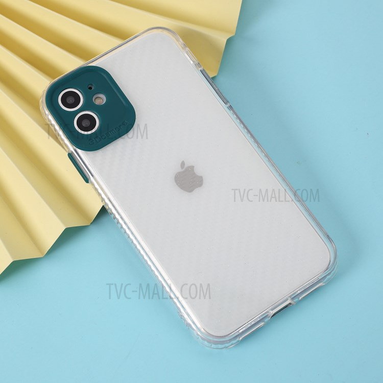 Carbon Fiber Texture Transparent PC+TPU Phone Cover for iPhone 11 6.1-inch - Green-6