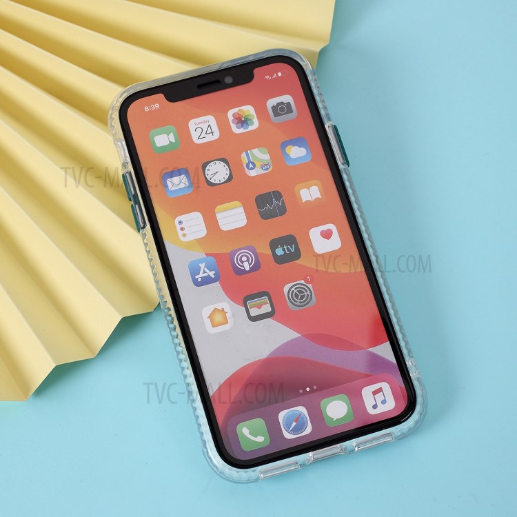 Carbon Fiber Texture Transparent PC+TPU Phone Cover for iPhone 11 6.1-inch - Green-7