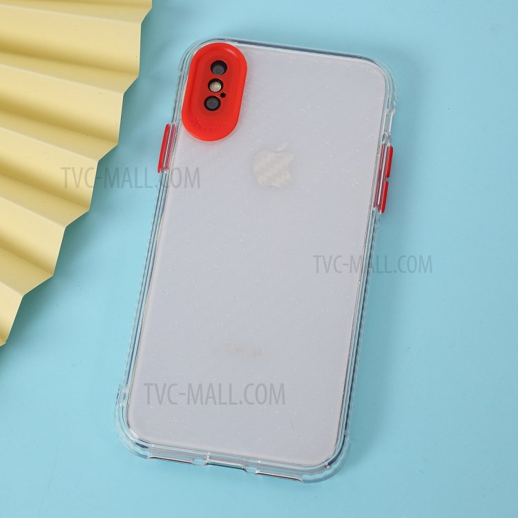 Carbon Fiber Texture Transparent PC+TPU Phone Case for iPhone X/iPhone XS 5.8-inch - Red-1