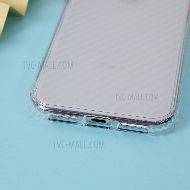 Carbon Fiber Texture Transparent PC+TPU Phone Case for iPhone X/iPhone XS 5.8-inch - Red-3
