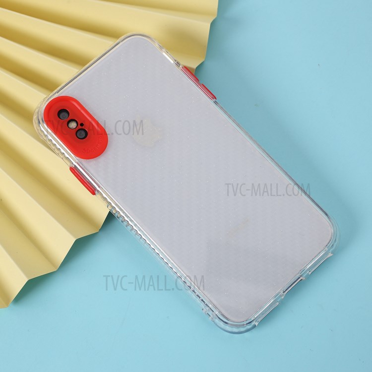 Carbon Fiber Texture Transparent PC+TPU Phone Case for iPhone X/iPhone XS 5.8-inch - Red-4