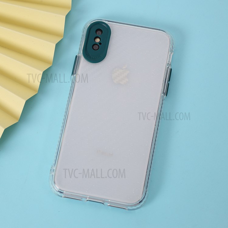 Carbon Fiber Texture Transparent PC+TPU Phone Case for iPhone X/iPhone XS 5.8-inch - Green-1