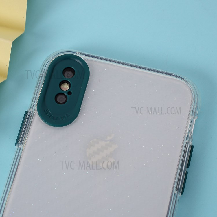 Carbon Fiber Texture Transparent PC+TPU Phone Case for iPhone X/iPhone XS 5.8-inch - Green-2