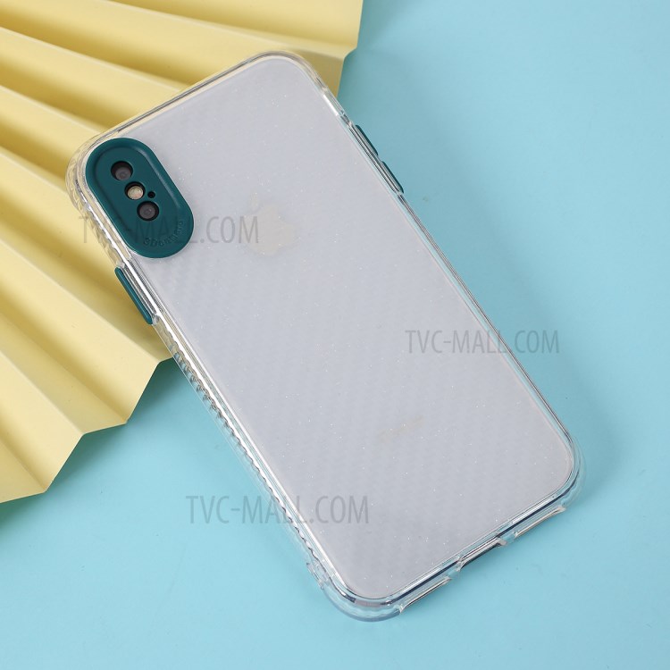 Carbon Fiber Texture Transparent PC+TPU Phone Case for iPhone X/iPhone XS 5.8-inch - Green-4
