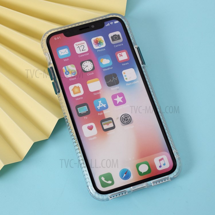 Carbon Fiber Texture Transparent PC+TPU Phone Case for iPhone X/iPhone XS 5.8-inch - Green-5