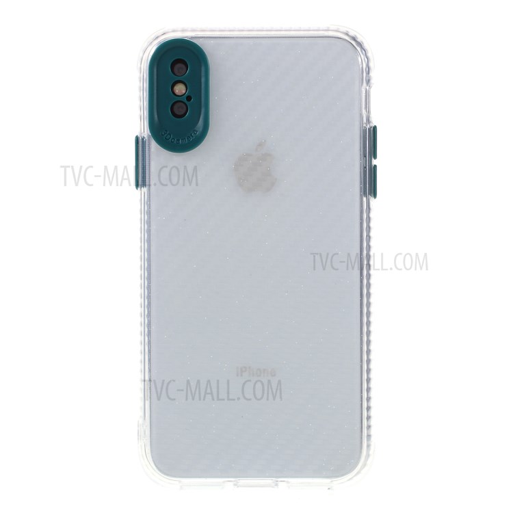 Carbon Fiber Texture Transparent PC+TPU Phone Case for iPhone X/iPhone XS 5.8-inch - Green-6