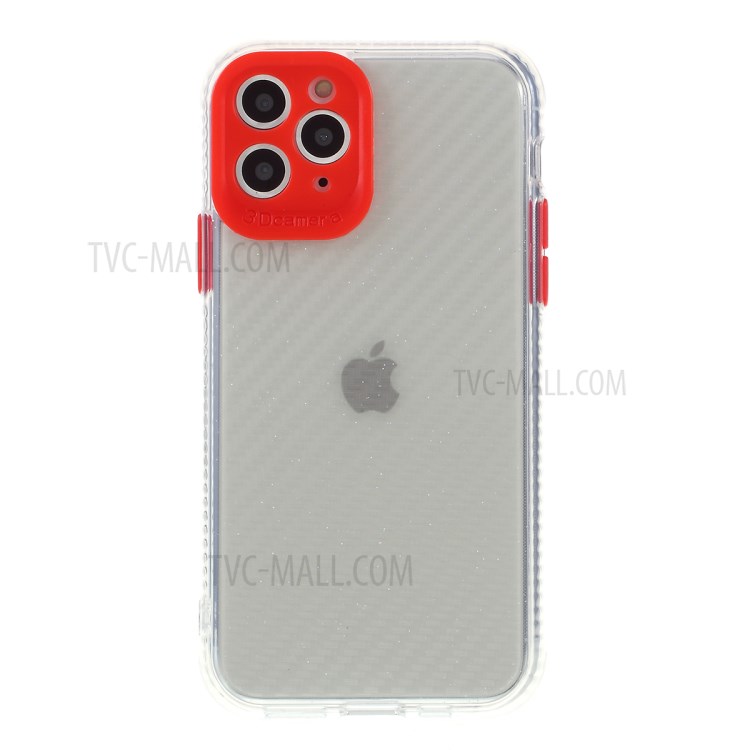 Carbon Fiber Texture Transparent PC+TPU Phone Cover for iPhone 11 Pro 5.8-inch - Red-2