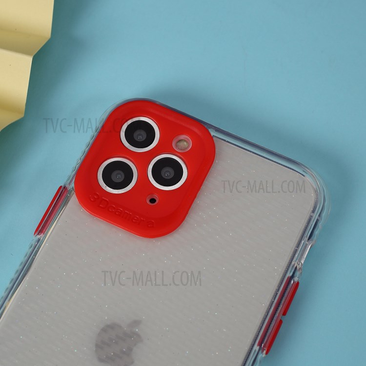 Carbon Fiber Texture Transparent PC+TPU Phone Cover for iPhone 11 Pro 5.8-inch - Red-4