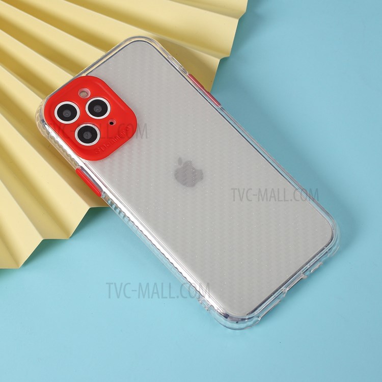 Carbon Fiber Texture Transparent PC+TPU Phone Cover for iPhone 11 Pro 5.8-inch - Red-6