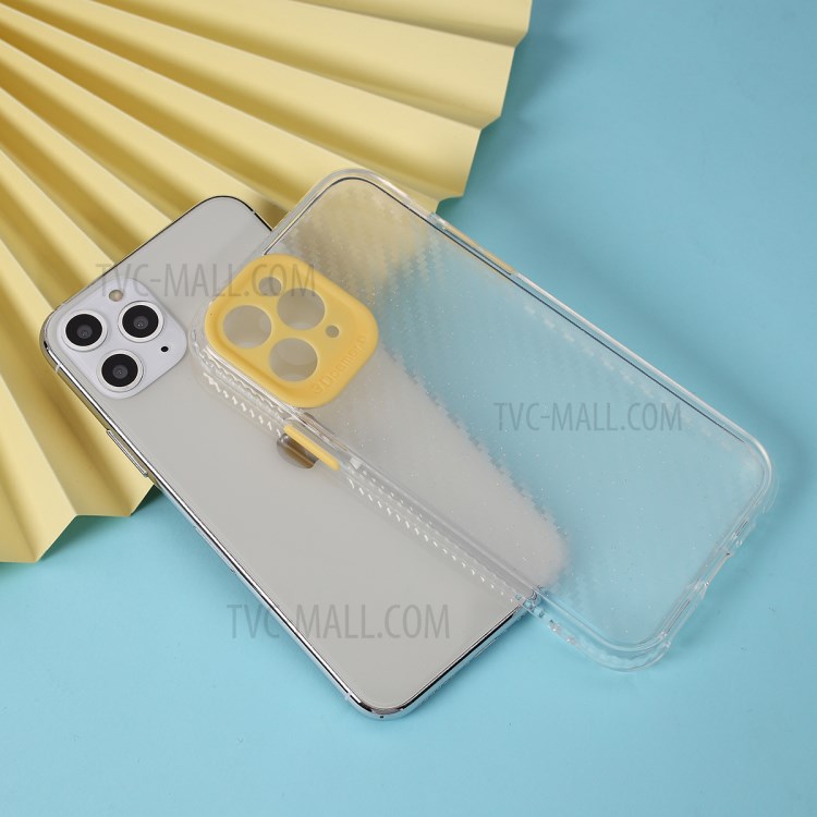 Carbon Fiber Texture Transparent PC+TPU Phone Cover for iPhone 11 Pro 5.8-inch - Yellow-1