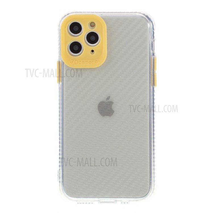 Carbon Fiber Texture Transparent PC+TPU Phone Cover for iPhone 11 Pro 5.8-inch - Yellow-2